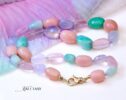 Solid Gold 14K Silk Knotted Pastel Multi Gemstone Statement Necklace, One of a Kind