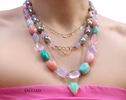 Solid Gold 14K Silk Knotted Pastel Multi Gemstone Statement Necklace, One of a Kind