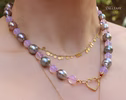 Solid Gold 14K Silk Knotted Tahitian Pearl and Scorolite Necklace, One of a Kind