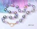 Solid Gold 14K Silk Knotted Tahitian Pearl and Scorolite Necklace, One of a Kind