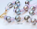 Solid Gold 14K Silk Knotted Tahitian Pearl and Scorolite Necklace, One of a Kind