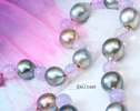 Solid Gold 14K Silk Knotted Tahitian Pearl and Scorolite Necklace, One of a Kind
