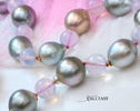 Solid Gold 14K Silk Knotted Tahitian Pearl and Scorolite Necklace, One of a Kind