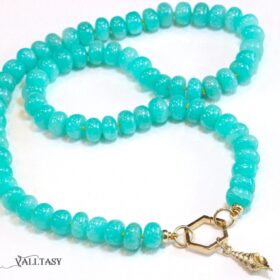 The Ocean Shell Necklace – Solid Gold 14K Silk Knotted Amazonite Necklace with a Shell Charm