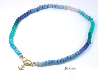Solid Gold 14K Silk Knotted Blue Opal Necklace, Amazonite and Larimar Necklace