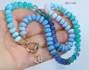 Solid Gold 14K Silk Knotted Blue Opal Necklace, Amazonite and Larimar Necklace
