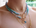 Solid Gold 14K Silk Knotted Blue Opal Necklace, Amazonite and Larimar Necklace