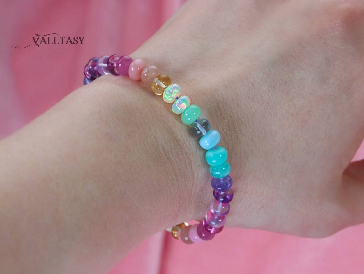 Silk cord gemstone bracelet,extra thin rainbow jewelry