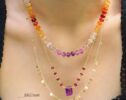 Solid Gold 14K Amethyst and Red Spinel Wire Wrapped Rosary Necklace