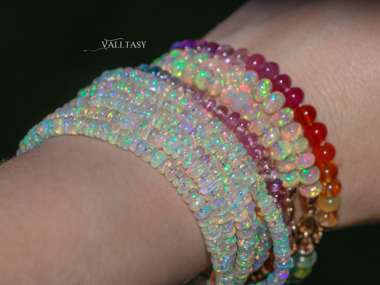 14k Solid YWR Gold 5mm Ethiopian Fire Smooth Opal Beads Bracelet