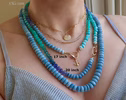 Solid Gold 14K Silk Knotted Blue Opal Necklace, Amazonite and Larimar Necklace