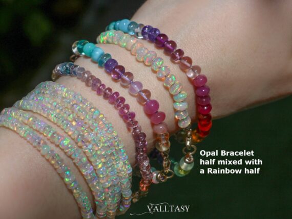 Solid Gold 14K Silk Knotted Ethiopian Opal Bracelet, Two Opal Halves Bracelet