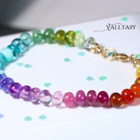 The Ultimate Rainbow Bracelet – Solid Gold 14K Silk Knotted Rainbow Bracelet, Genuine Multi Gemstone Colorful Bracelet