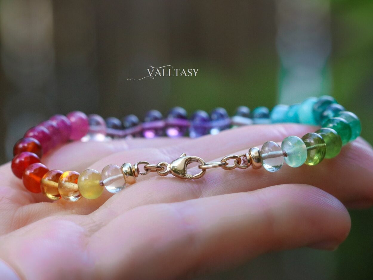 Rainbow Stuff Bracelet, Rainbow Beads Bracelet, Rainbow Crystals Bracelet, Amethyst Bracelet, Pink Quartz Bracelet, Ethnic Bracelet for Her