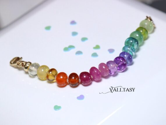 Solid Gold 14K Silk Knotted Rainbow Gemstone Extender for Bracelets and Necklaces