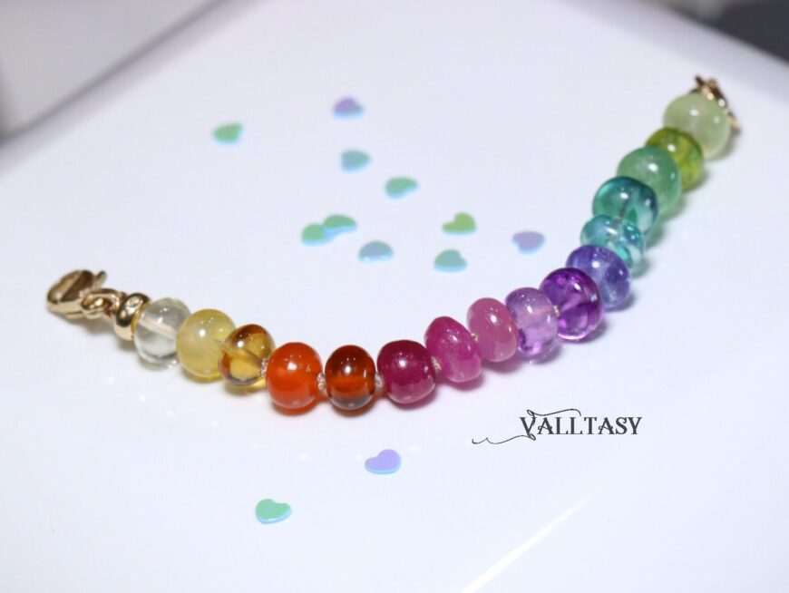 Solid Gold 14K Silk Knotted Rainbow Gemstone Extender for Bracelets and Necklaces