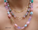 Solid Gold 14K Silk Knotted Tahitian Pearl and Scorolite Necklace, One of a Kind