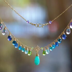The Peacock Necklace – Aqua Blue Amazonite Colorful Gemstone Gold Filled Drop Necklace, Statement Necklace