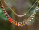 Multi Gemstone Orange Red Drop Necklace, Semi Precious Colorful Necklace
