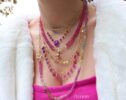 Pink Sapphire and Purple Amethyst Drop Necklace, Dainty Gemstone Necklace