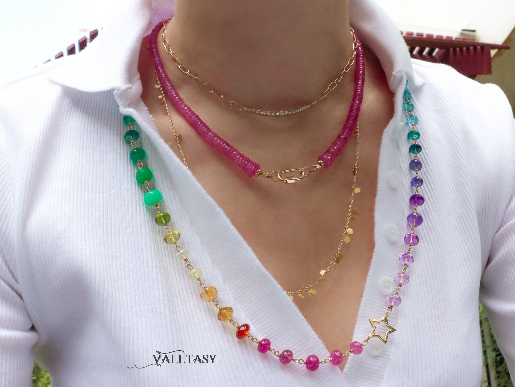 925 Silver Sparkle Rainbow Necklace Gold