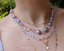 Solid Gold 14K Silk Knotted Tahitian Pearl and Scorolite Necklace, One of a Kind