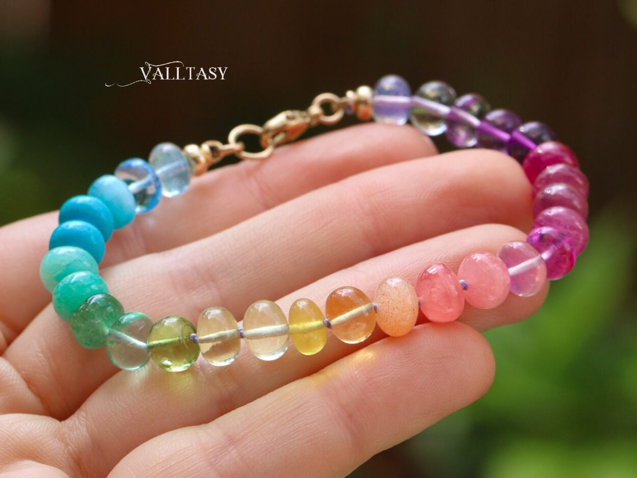 Rainbow Stuff Bracelet, Rainbow Beads Bracelet, Rainbow Crystals Bracelet,  Amethyst Bracelet, Pink Quartz Bracelet, Ethnic Bracelet for Her 