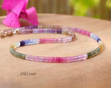 Vibrant Multi Sapphire Necklace in 14K Solid Gold, Genuine Multi Sapphire Beaded Necklace