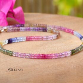 The Sapphire Delight Necklace – Vibrant Multi Sapphire Necklace in 14K Solid Gold, Genuine Multi Sapphire Beaded Necklace