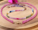 Vibrant Multi Sapphire Necklace in 14K Solid Gold, Genuine Multi Sapphire Beaded Necklace