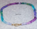 Solid Gold 14K Silk Knotted Aqua Blue Purple Multi Gemstone Necklace