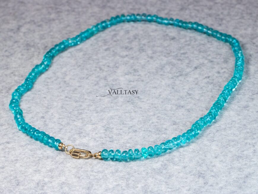 Solid Gold 14K Silk Knotted Caribbean Blue Apatite Necklace