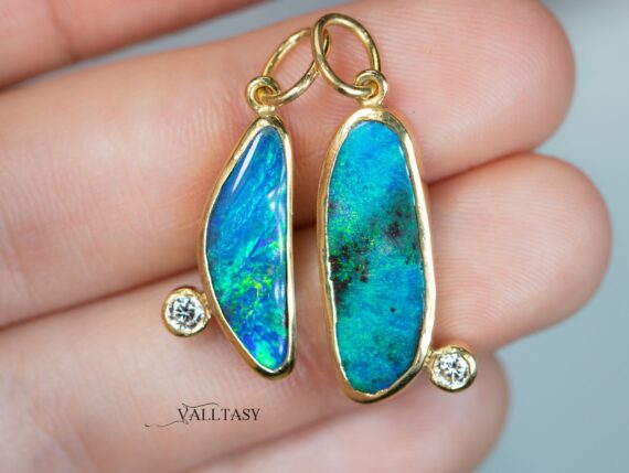 The Lake View Australian Opal Charm – Solid Gold 20K Australian Opal Charm with a Genuine Diamond, One of a Kind