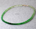 14K Solid Gold Tsavorite Beaded Necklace, Ombre Emerald Green Gemstone Necklace