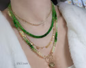 14K Solid Gold Tsavorite Beaded Necklace, Ombre Emerald Green Gemstone Necklace