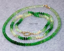 14K Solid Gold Tsavorite Beaded Necklace, Ombre Emerald Green Gemstone Necklace