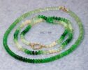 14K Solid Gold Tsavorite Beaded Necklace, Ombre Emerald Green Gemstone Necklace