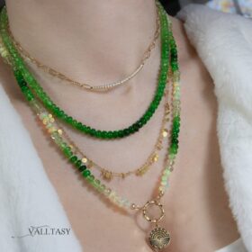 The Bejeweled Necklace – Solid Gold 14K Silk Knotted Emerald Green Tsavorite and Ethiopian Opal Gemstone Necklace