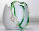Solid Gold 14K Silk Knotted Emerald Green Tsavorite and Ethiopian Opal Gemstone Necklace