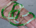 Solid Gold 14K Silk Knotted Emerald Green Tsavorite and Ethiopian Opal Gemstone Necklace