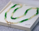 Solid Gold 14K Silk Knotted Emerald Green Tsavorite and Ethiopian Opal Gemstone Necklace