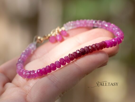 Pink Ruby Bracelet, Ruby and Sapphire Bracelet, Pink Gemstone Stacking Bracelet