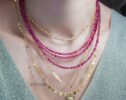Solid Gold 14K Pink Tourmaline Multi Wrap Bracelet Necklace, Multi Layered Necklace, Beaded Necklace, One of a Kind