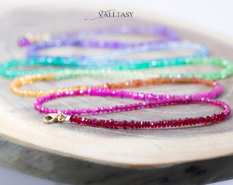 Solid Gold 14K Rainbow Multi Wrap Bracelet Necklace, Multi Layered Bracelet, Long Beaded Necklace
