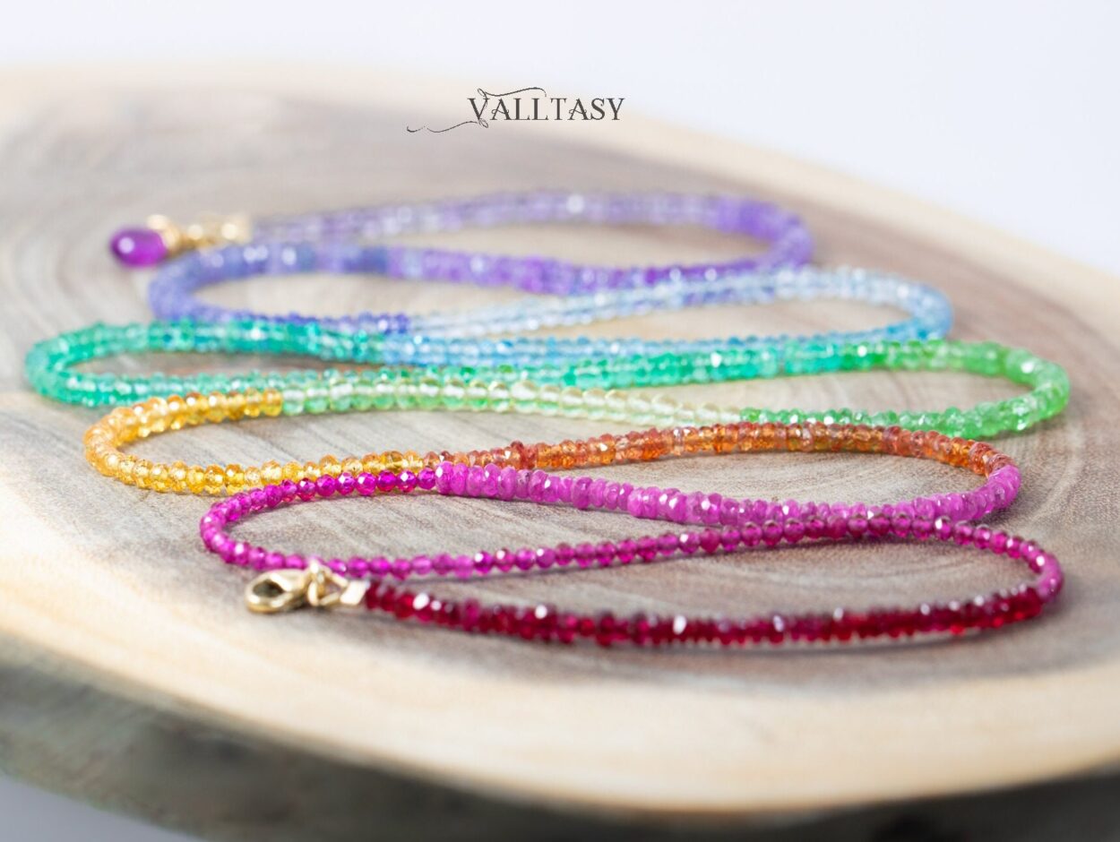 Solid Gold 14K Rainbow Multi Wrap Bracelet Necklace, Multi Layered Bracelet,  Double Layered Necklace, Long Necklace - Valltasy