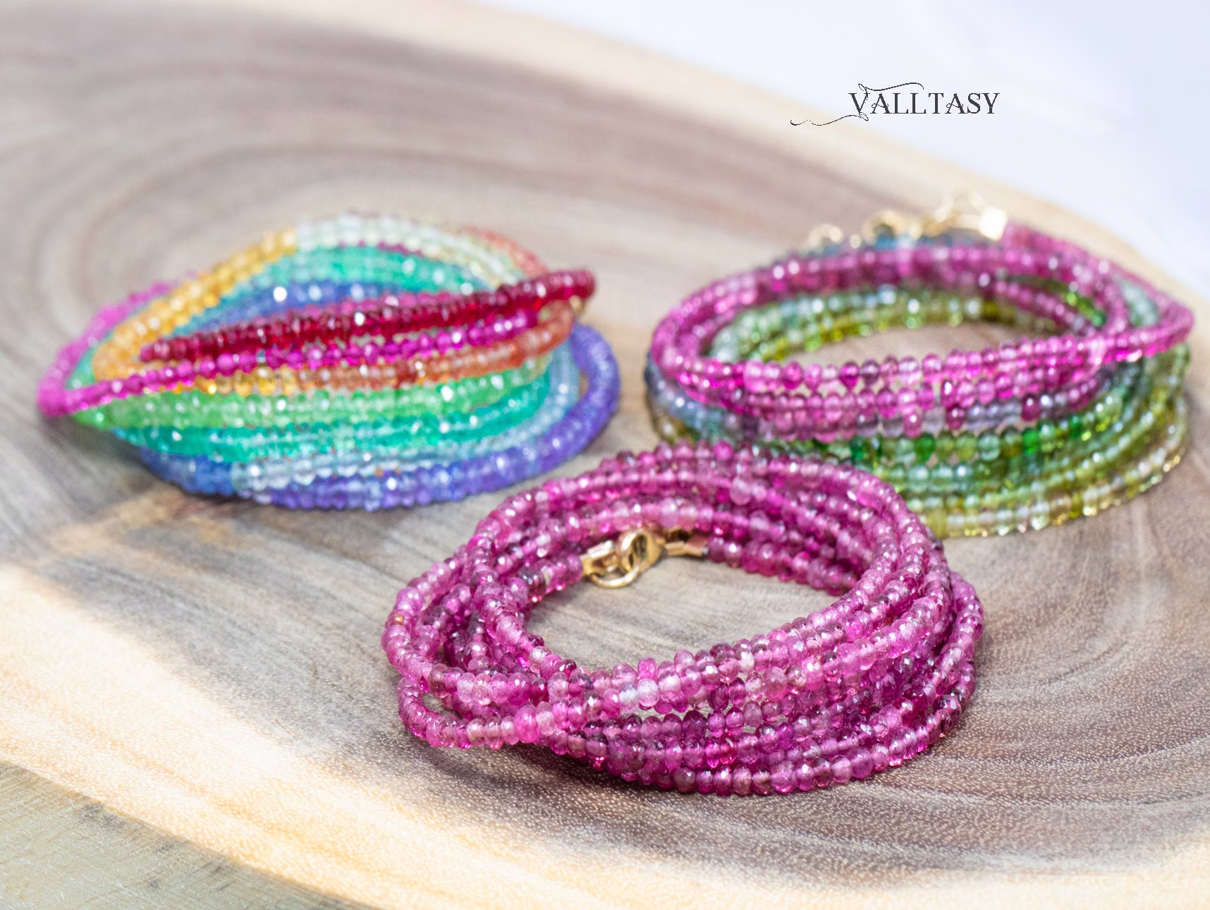 Solid Gold 14K Rainbow Multi Wrap Bracelet Necklace, Multi Layered Bracelet, Long Beaded Necklace