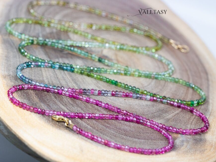 Solid Gold 14K Rainbow Tourmaline Multi Wrap Bracelet Necklace, Layered Necklace, Beaded Necklace, One of a Kind