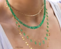 - 14K Solid Gold Emerald Beaded Necklace, Genuine Zambian Emerald Gemstone Necklace