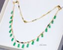 14K Solid Gold Emerald Fringe Necklace, Genuine Zambian Emerald Gemstone Necklace