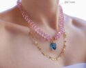The Pink Swan Necklace – Solid Gold 14K Silk Knotted Rose Quartz Necklace with London Blue Topaz, One of a Kind